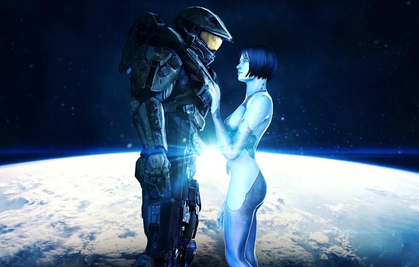 Фото обои космос, Halo, Cortana, Master Chief, John-117