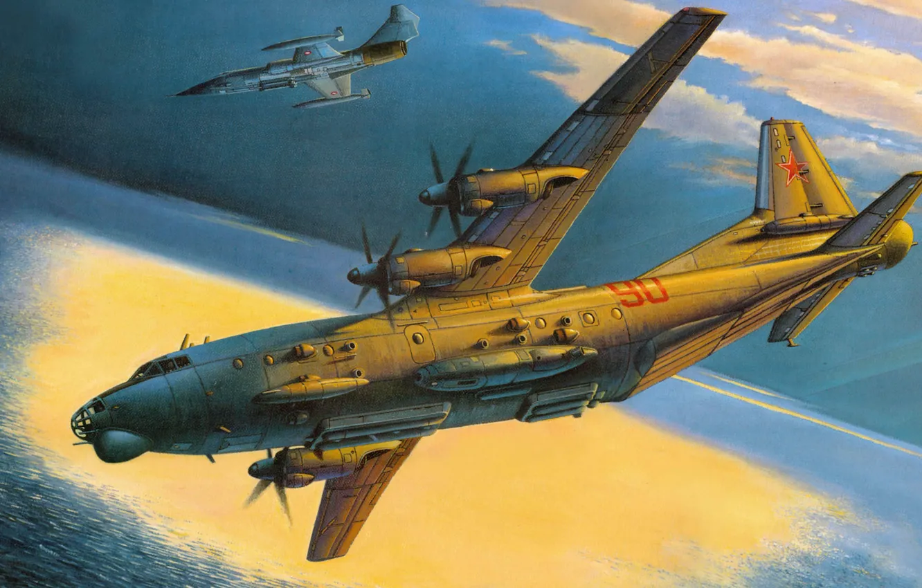Фото обои рисунок, Lockheed, Starfighter, Ан-12БК-ППС, постановщики помех, Cub, F-104, перехват