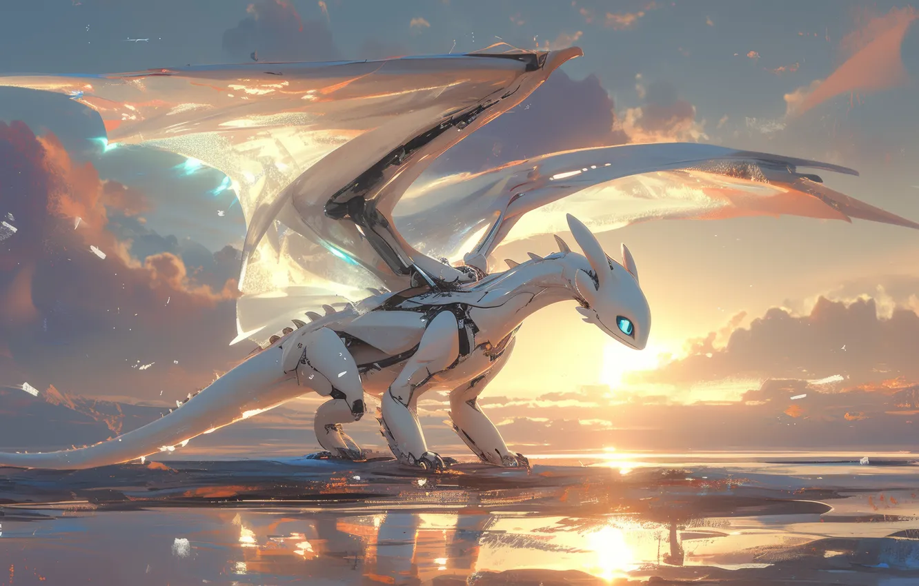 Фото обои fantasy, dragon, cyborg