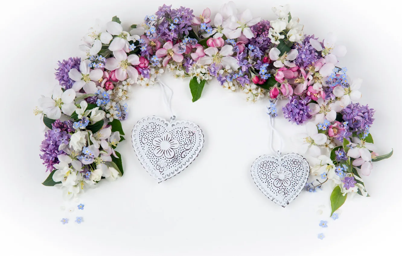 Фото обои цветы, сердце, flowers, romantic, hearts, композиция, composition, floral