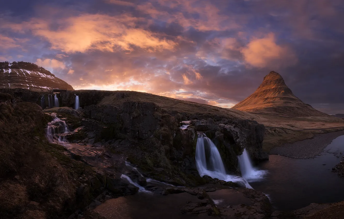 Фото обои горы, водопады, Исландия, Киркьюфетль
