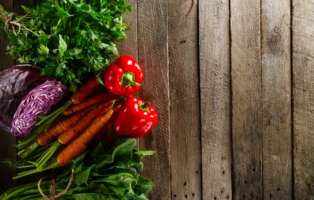 Фото обои зелень, перец, овощи, морковь