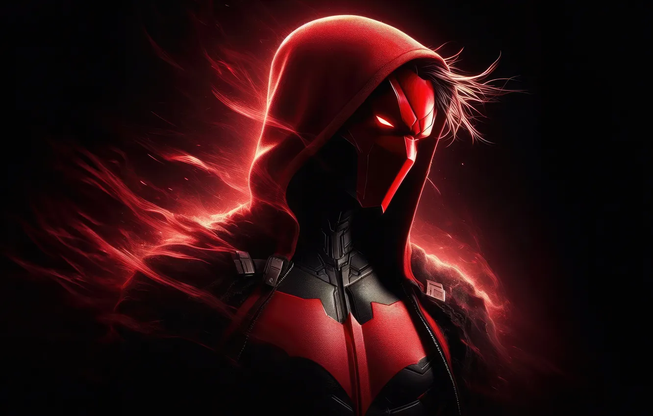 Фото обои DC Comics, Red Hood, DC Superheroes, Black background, Dark red, AI art