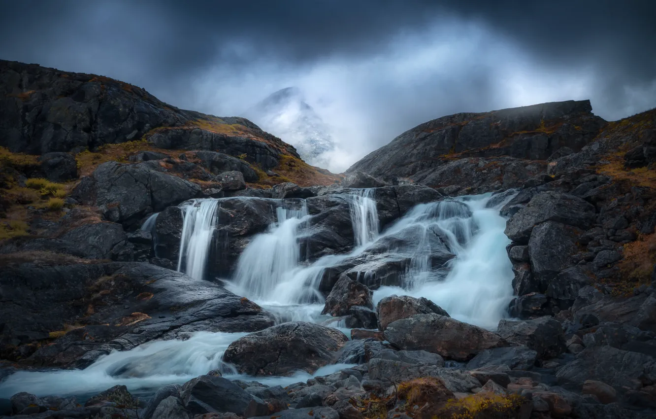 Фото обои горы, каскад, Norway, Romsdalen Valley, Долина Ромсдален, Норвегия. водопад, Romsdal Alps
