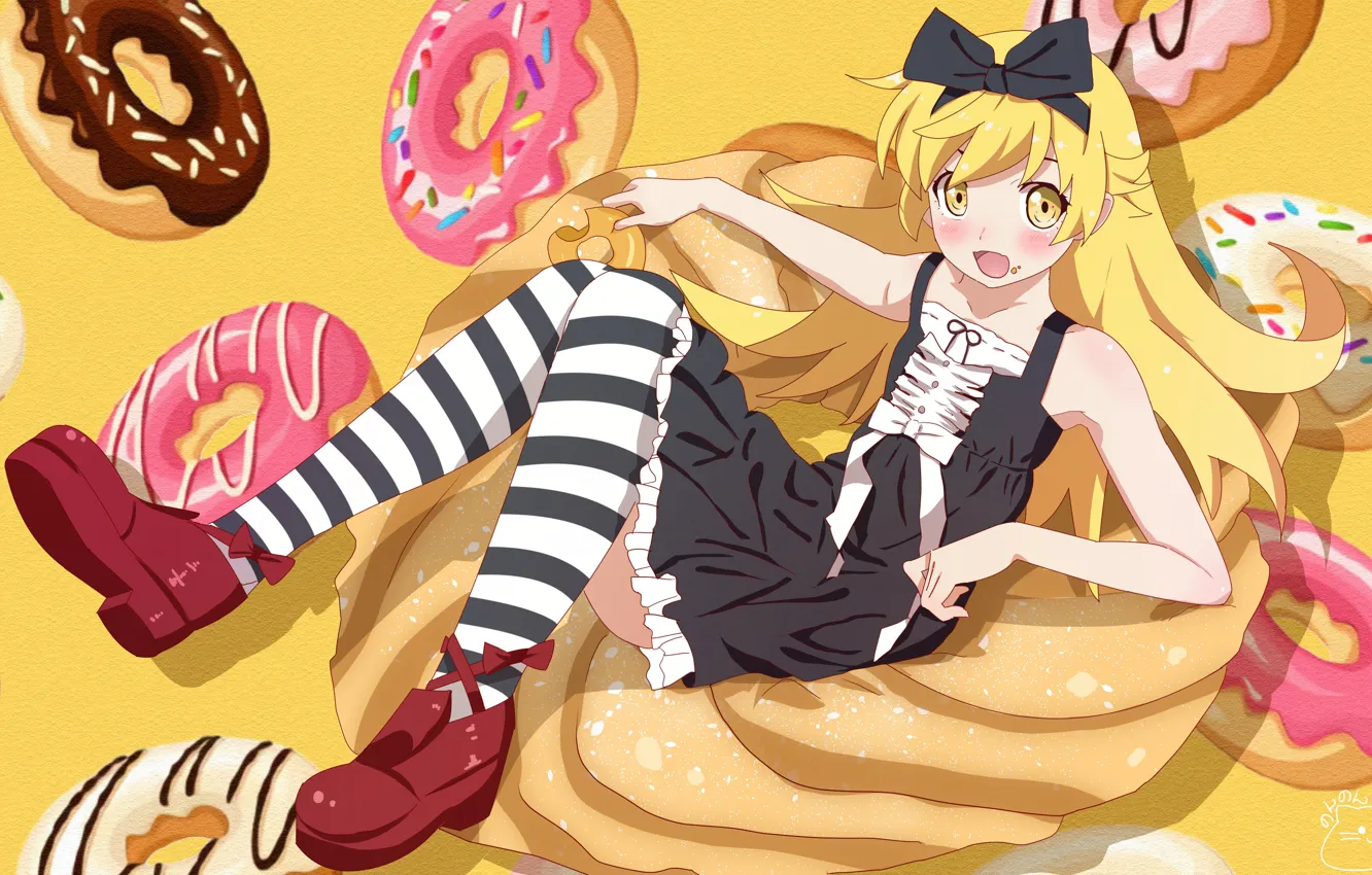 Фото обои девушка, пончики, Bakemonogatari, Oshino Shinobu