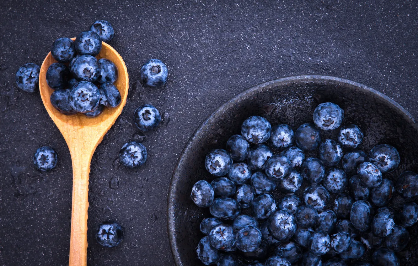 Фото обои ягоды, черника, ложка, fresh, spoon, blueberry, голубика, berries