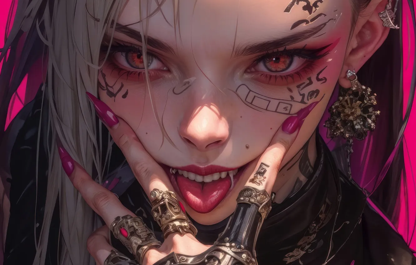 Фото обои Pink, Girl, Anime, Tattoo, Anime Girl, AI Art