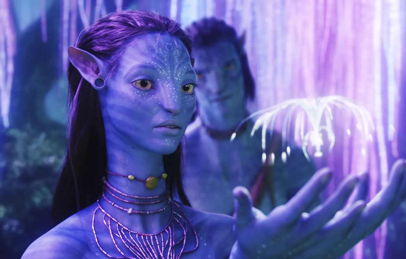 Фото обои light, Avatar, Neytiri, beauty, Zoe Saldana, Jake Sully, Sam Worthington, Eywa