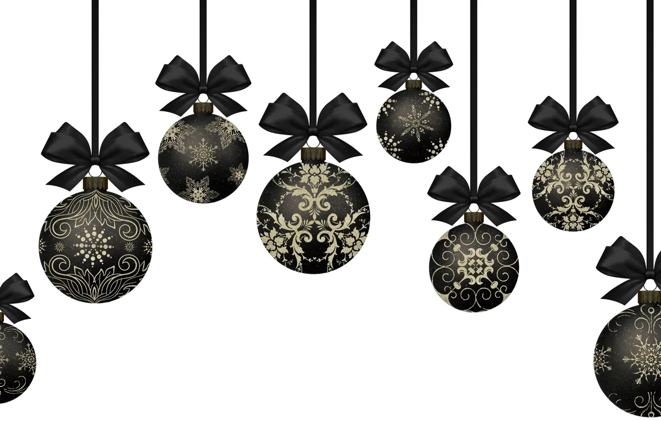 Фото обои шарики, снежинки, праздник, шары, узор, вектор, Рождество, белый фон