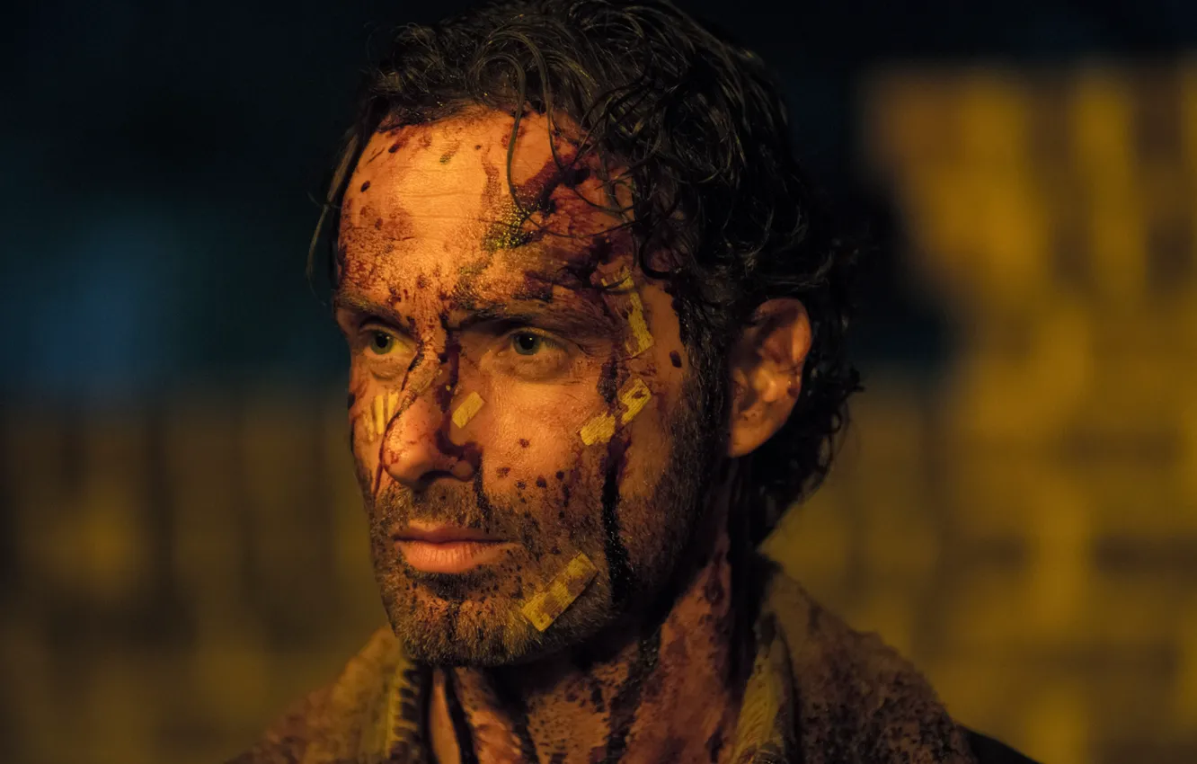 Фото обои bloody, the walking dead, rick grimes