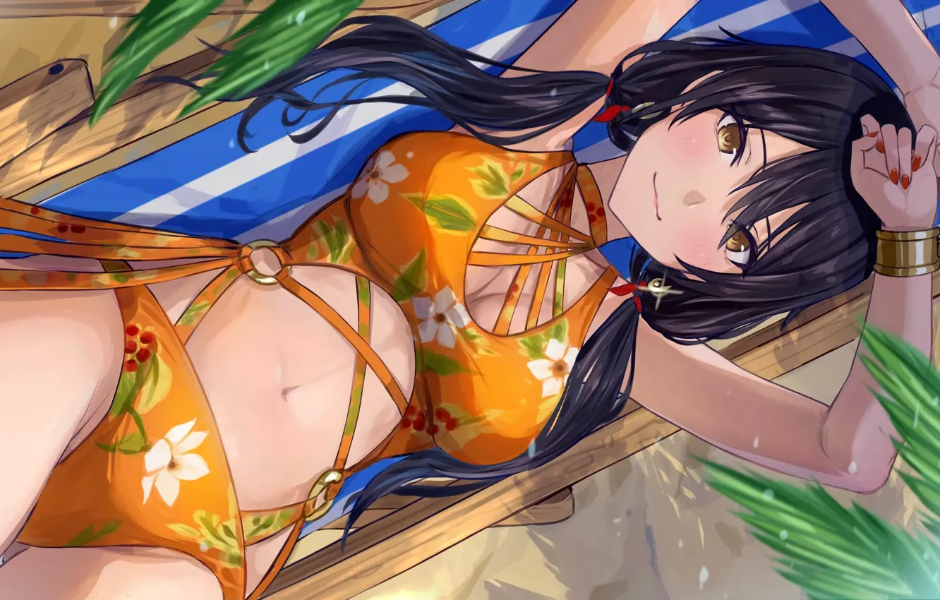 Фото обои girl, sexy, cleavage, long hair, boobs, anime, beautiful, pretty