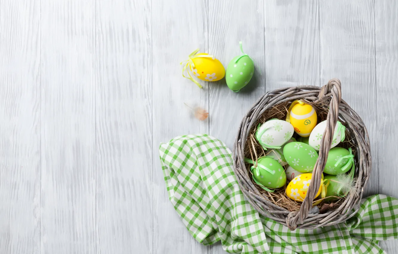 Фото обои Пасха, корзинка, wood, spring, Easter, eggs, decoration, Happy