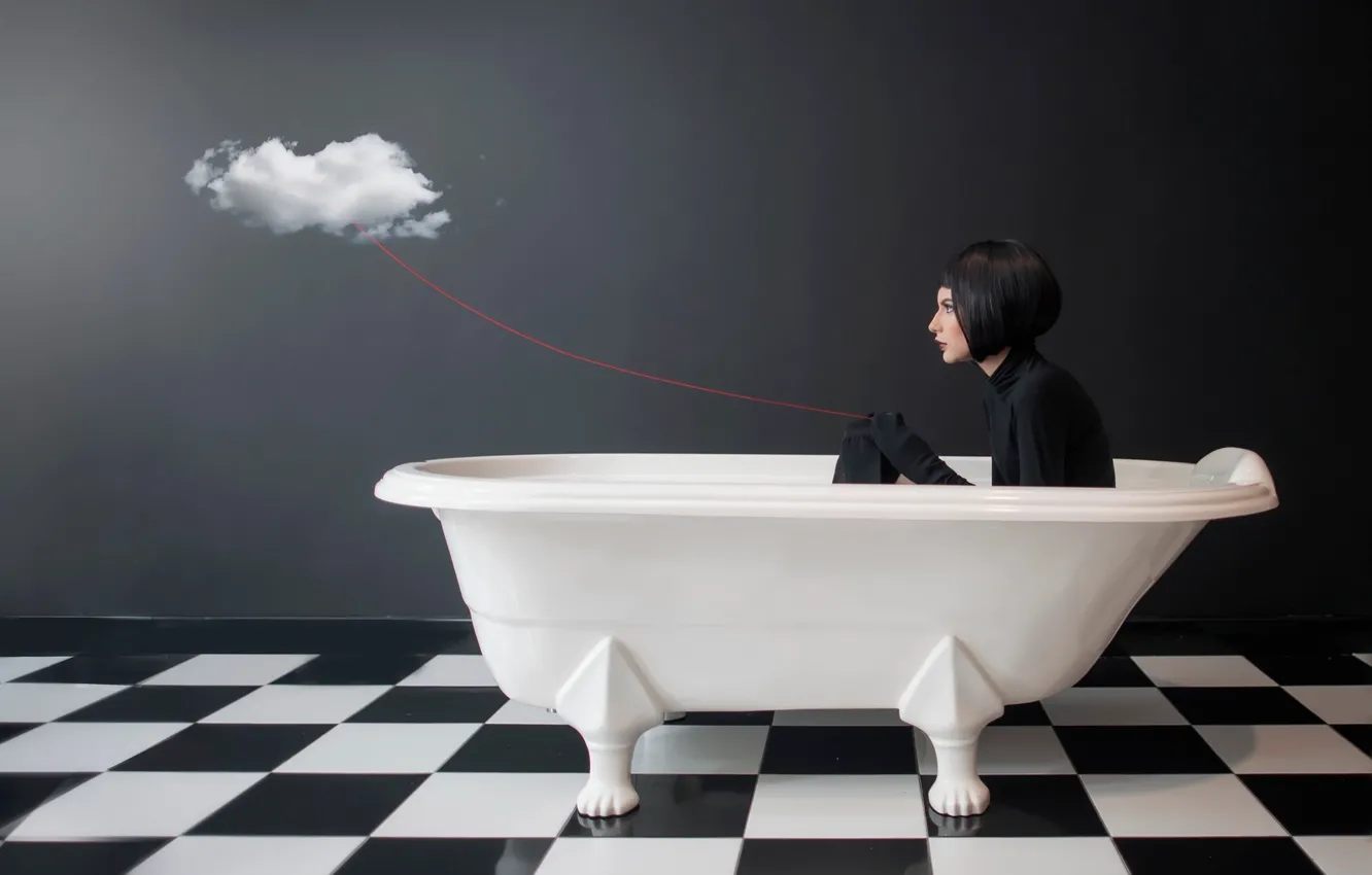 Фото обои девушка, облако, ванна