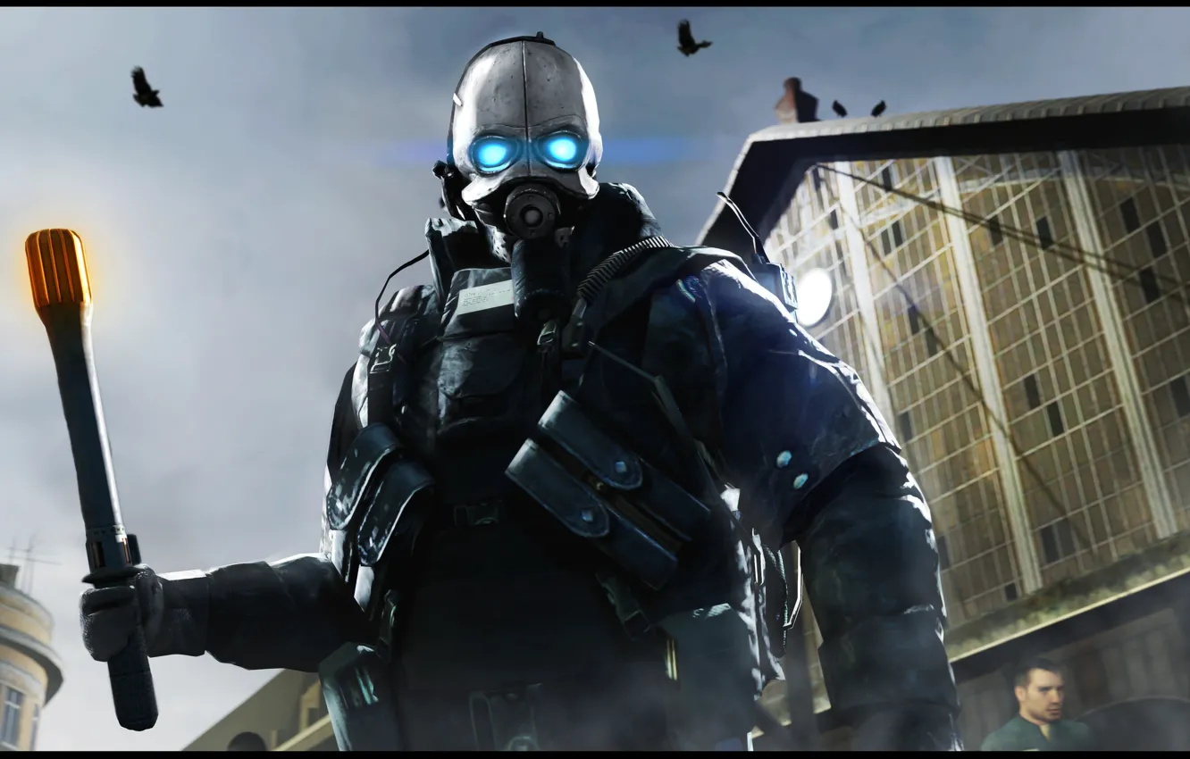 Фото обои Half-Life 2, Valve, альянс, helmet, Civil Protection, respirator, City 17, Combine guard
