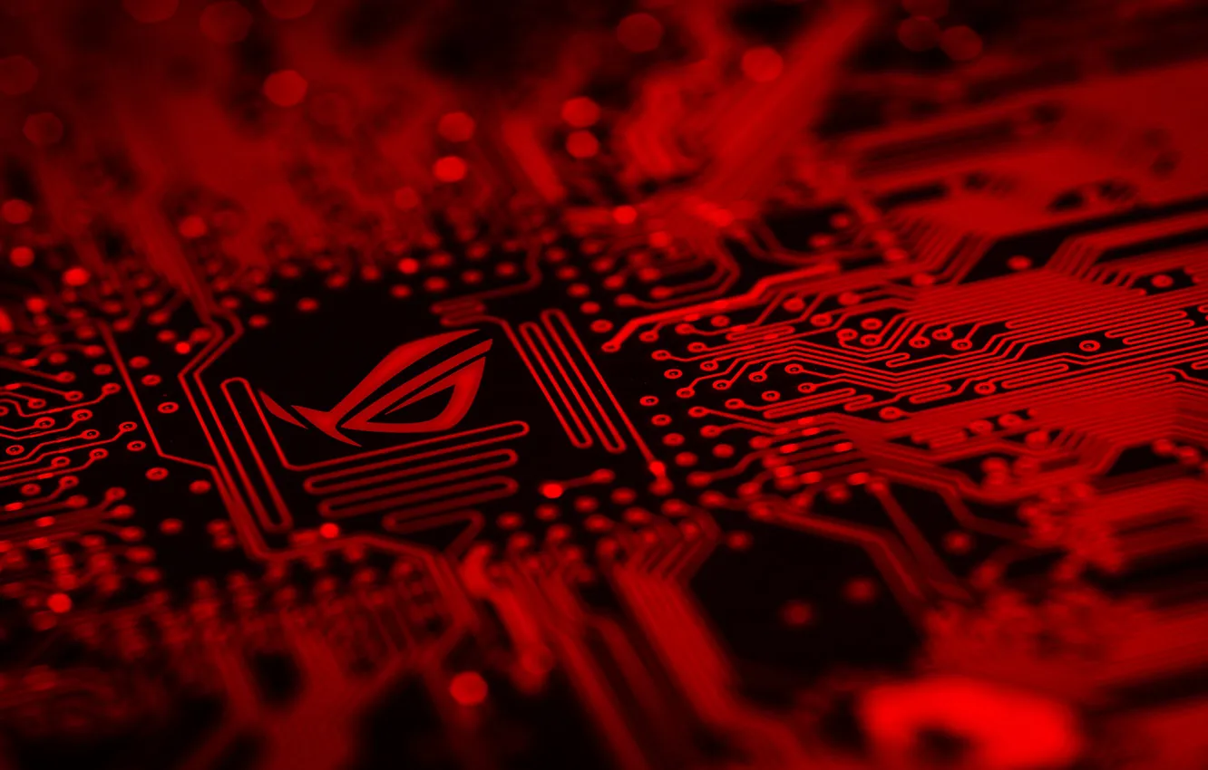 Фото обои red, computer, tilt shift, hardware, technology, PC gaming, ASUS, Republic of Gamers