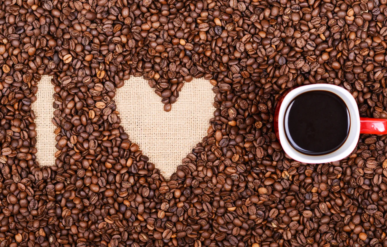 Фото обои кофе, love, heart, beans, coffee