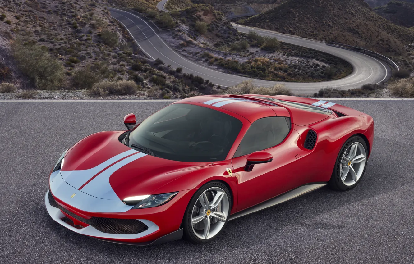 Фото обои Red, Front, Mountain, Road, 2022, Assetto Fiorano, Ferrari 296 GTS, 296 GTS