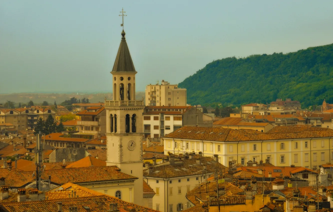 Фото обои крыша, здания, башня, дома, Италия, Italy, Gorizia, Фриули-Венеция-Джулия