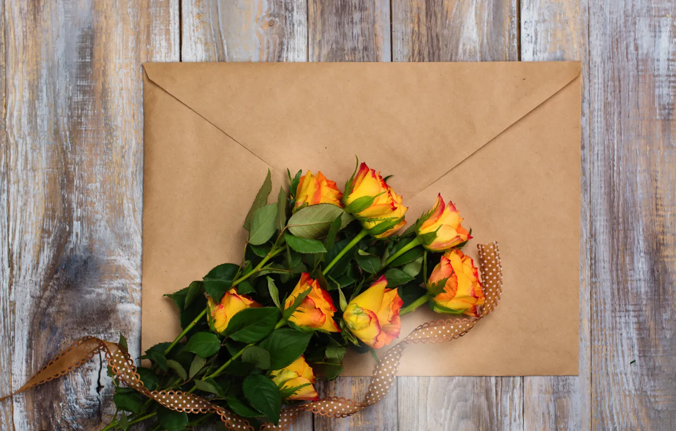 Фото обои розы, букет, конверт