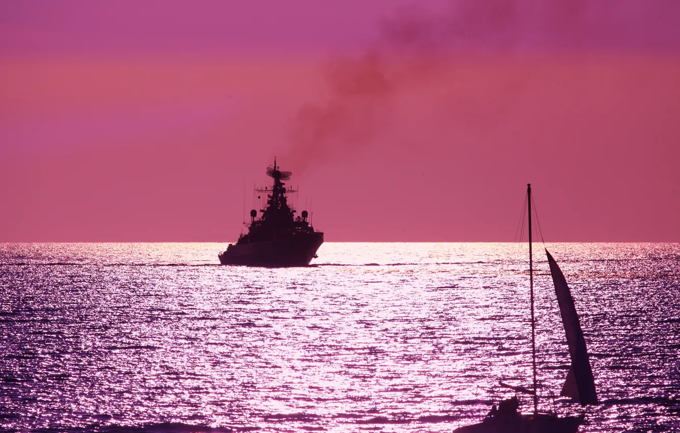 Фото обои закат, корабль, яхта, Черное море, &ampquot;Пытливый&ampquot;, Сторожевой