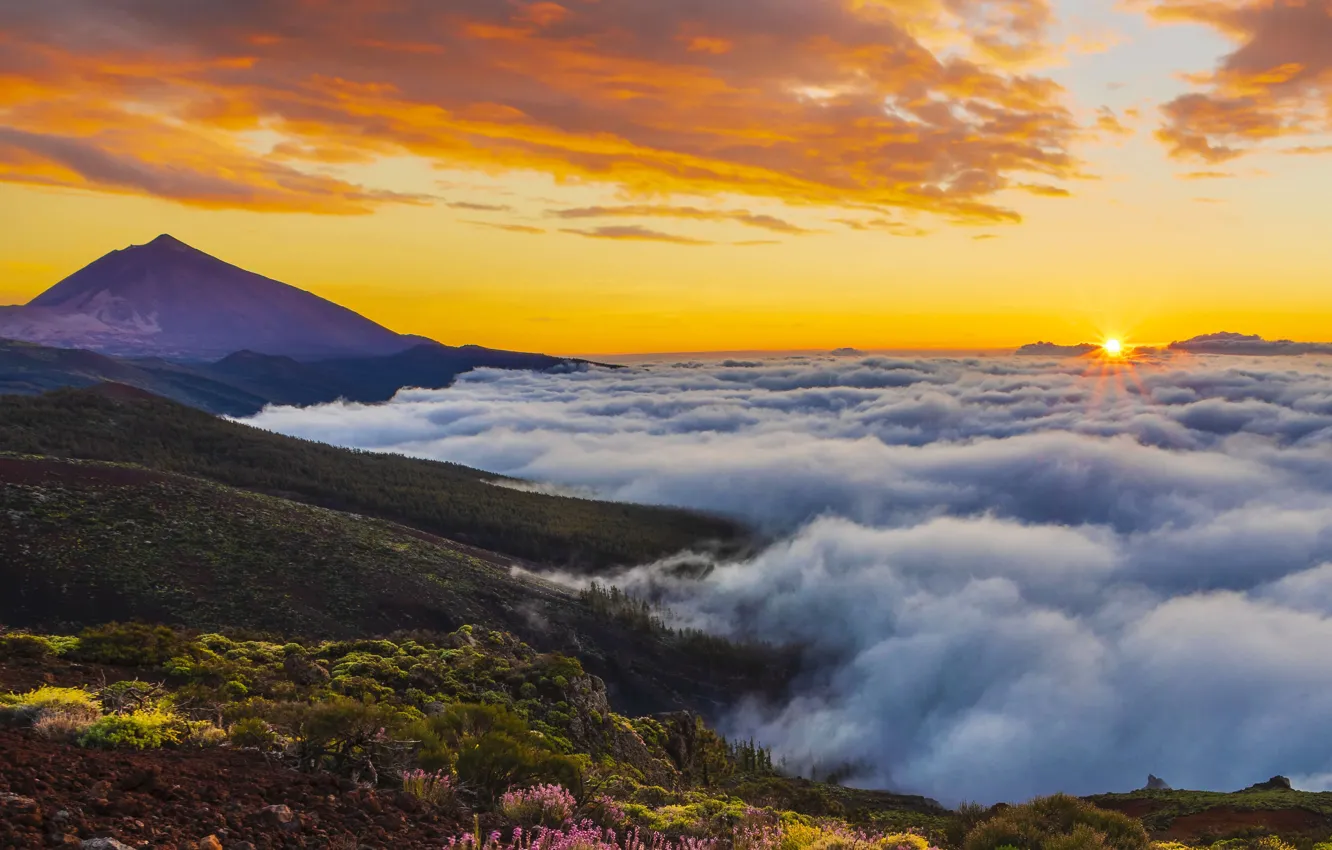 Фото обои облака, гора, Канарские острова, Тенерифе
