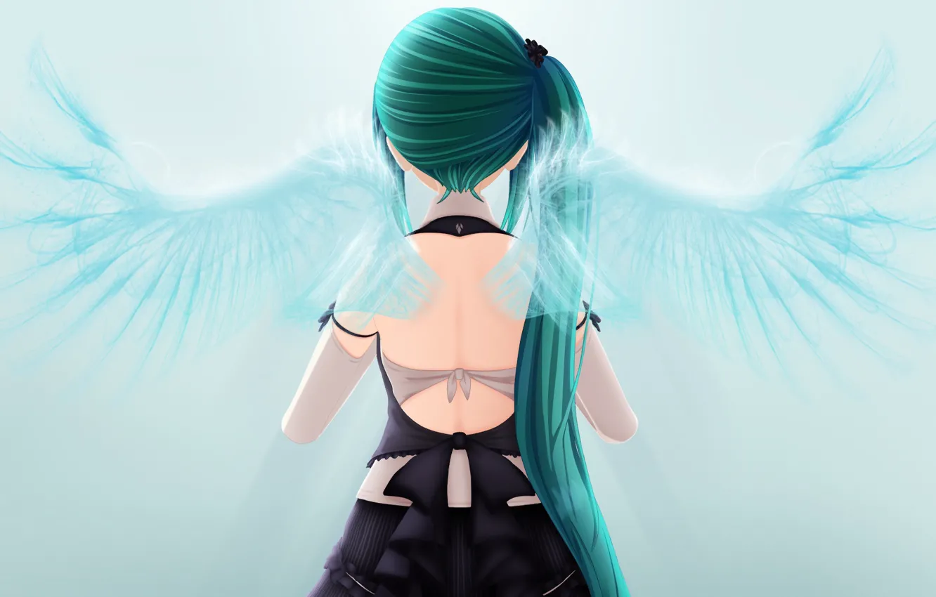 Фото обои девушка, спина, крылья, ангел, Виртуальный Ютубер
