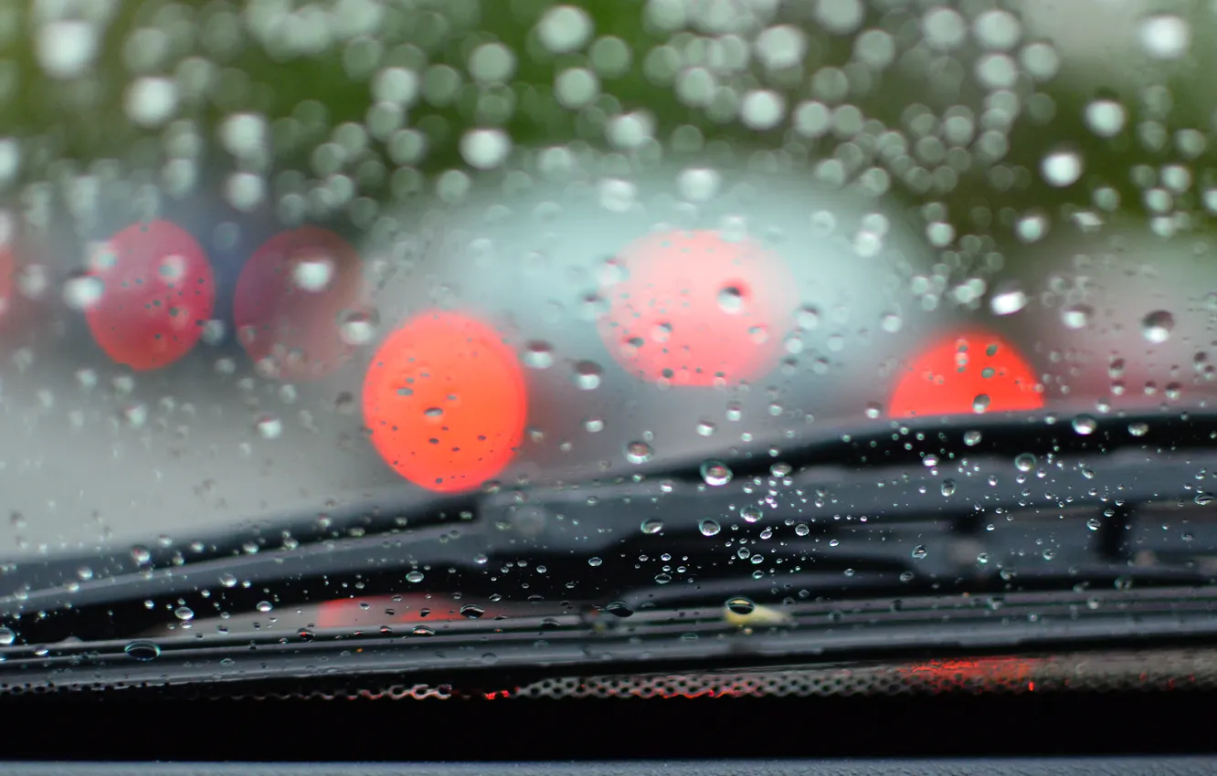 Фото обои стекло, капли, дождь, размытость, автомобиль