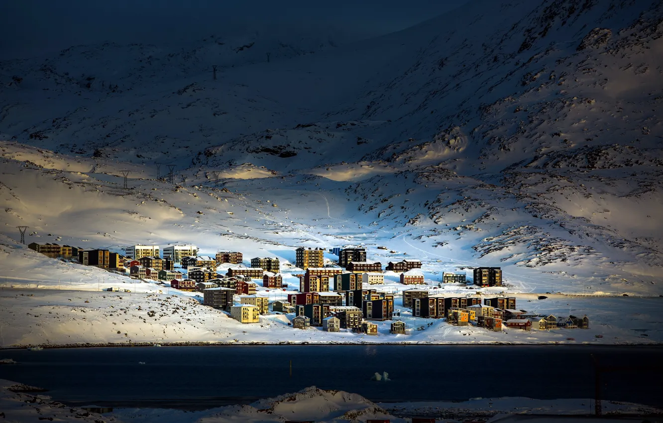 Фото обои city, winter, town, urban, Arctic, Greenland, Qinngorput, Nuuk