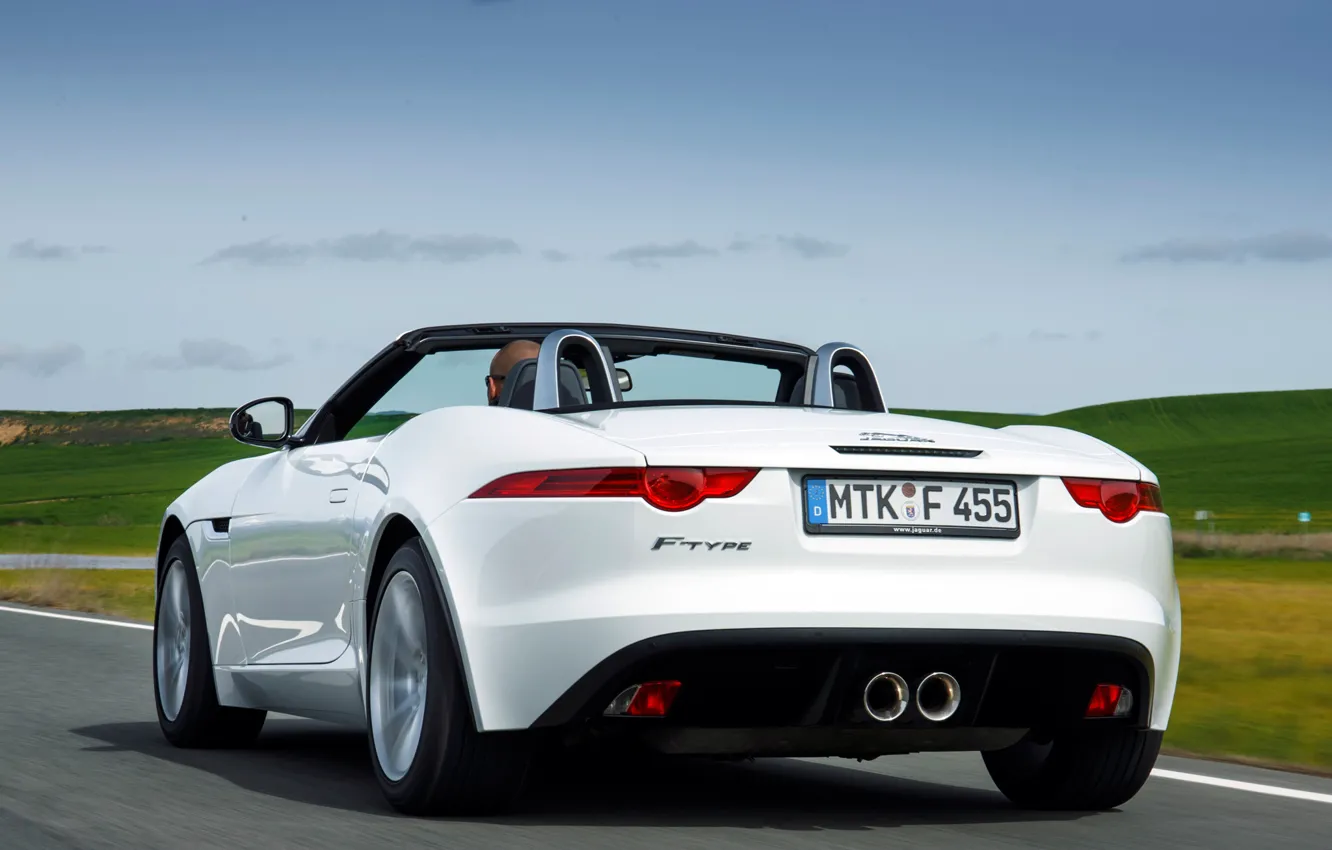 Фото обои car, машина, небо, Jaguar, white, вид сзади, 2013, F-Type