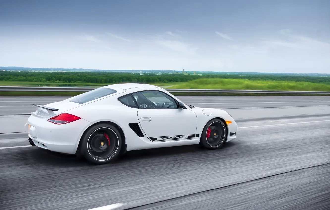 Фото обои Porsche, Cayman, white, road, rear