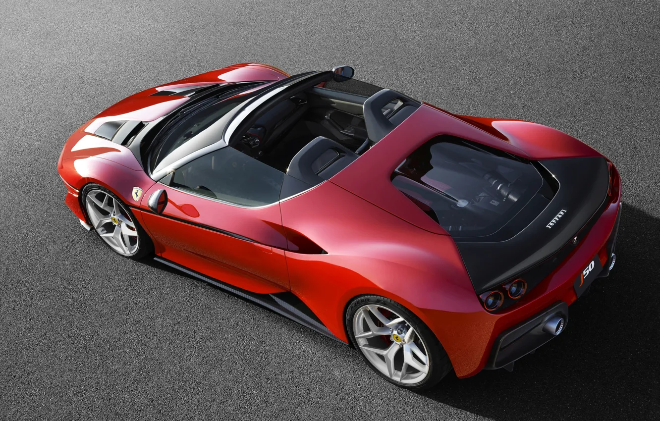 Фото обои асфальт, красный, Ferrari, родстер, 2017, J50