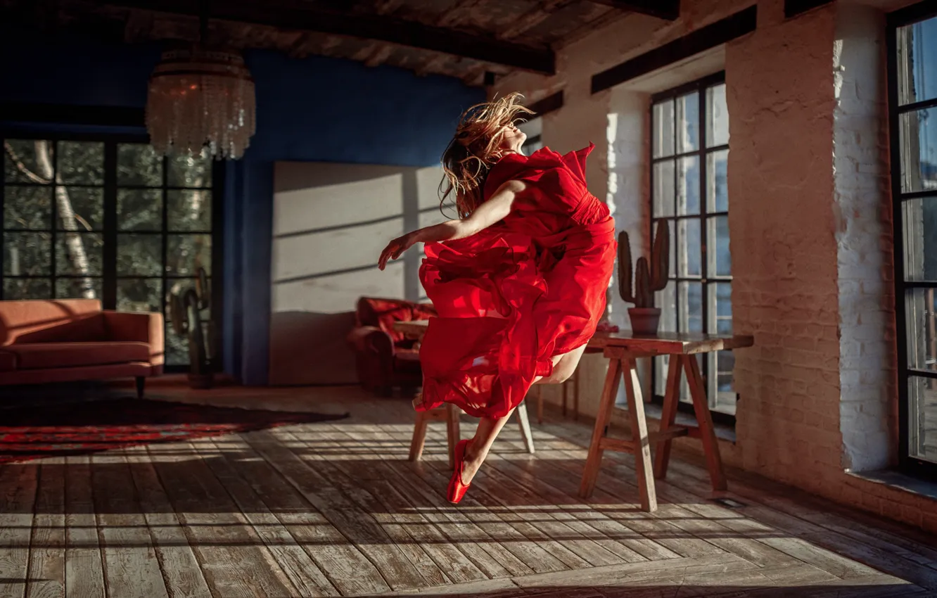 Фото обои девушка, в красном, изящная, Георгий Чернядьев, Georgy Chernyadyev, Anna L. Russell, PoppySeedDancer