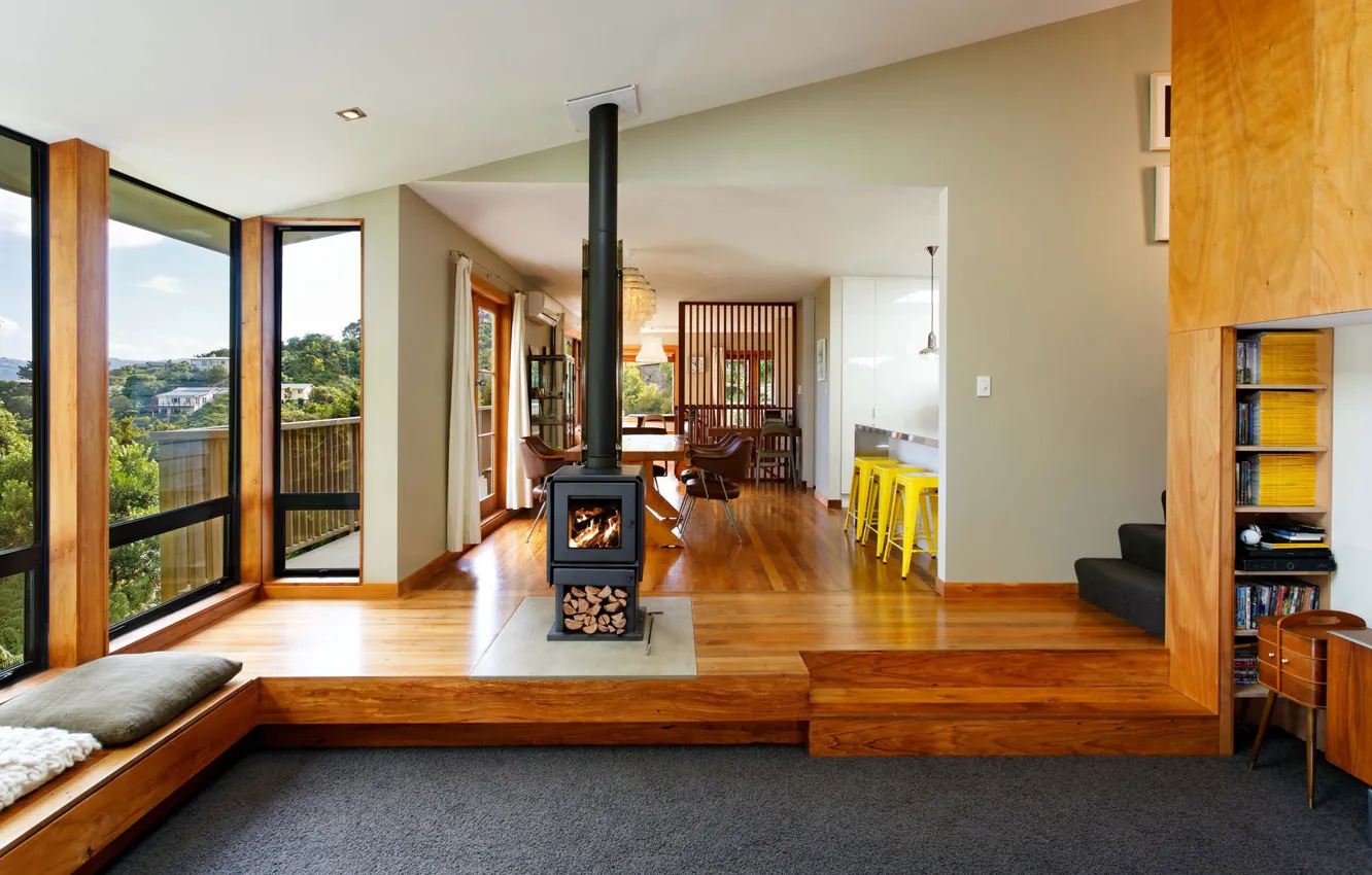 Фото обои design, New Zealand, style, interior, fireplace, living space