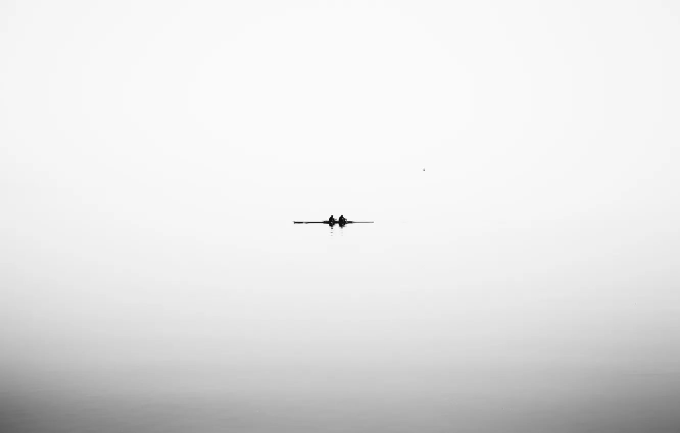 Фото обои река, лодка, минимализм