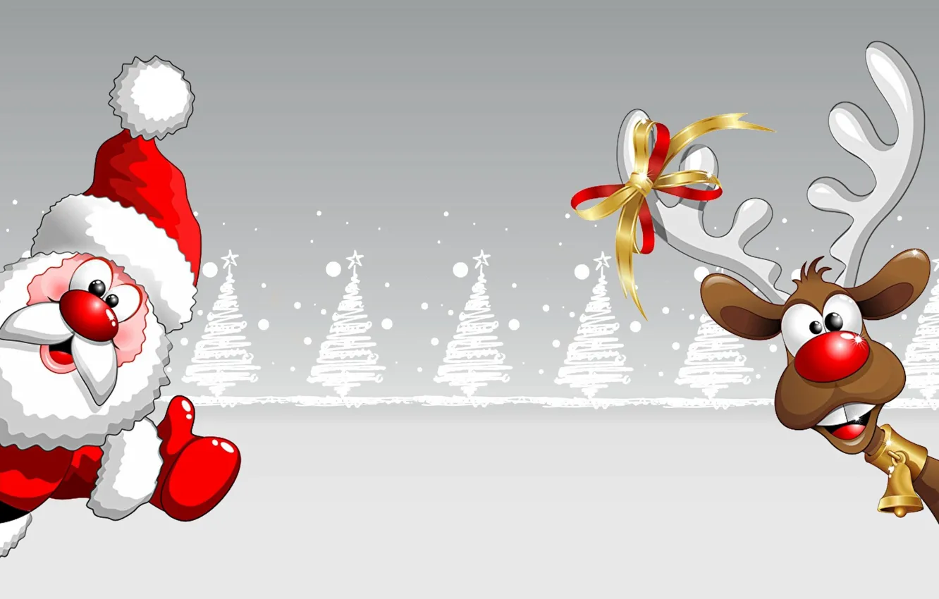 Фото обои олень, Новый Год, Рождество, Дед Мороз, открытка