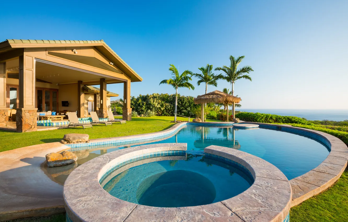 Фото обои house, beautiful, day, garden, home, hawaii, gate, lawn
