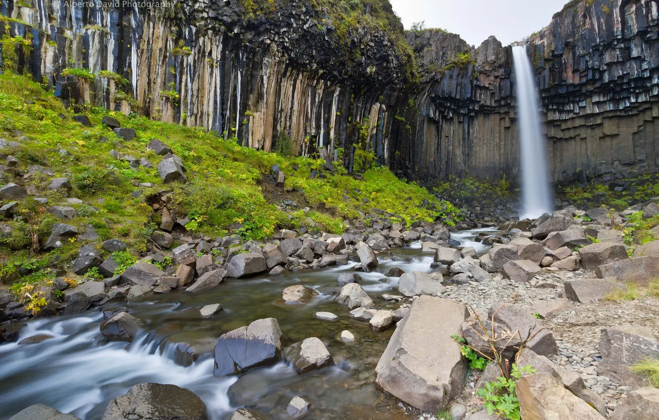Фото обои река, ручей, камни, скалы, водопад