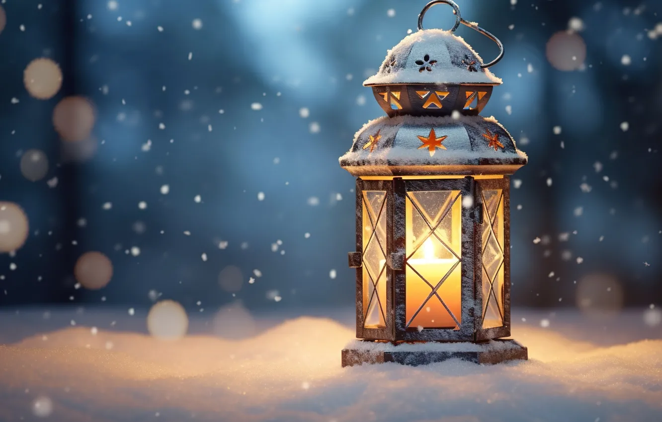 Фото обои зима, снег, украшения, Новый Год, Рождество, фонарь, light, new year