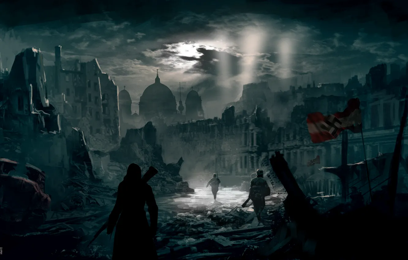 Фото обои ночь, город, берлин, ассасин, Assassin's Creed Berlin WW2