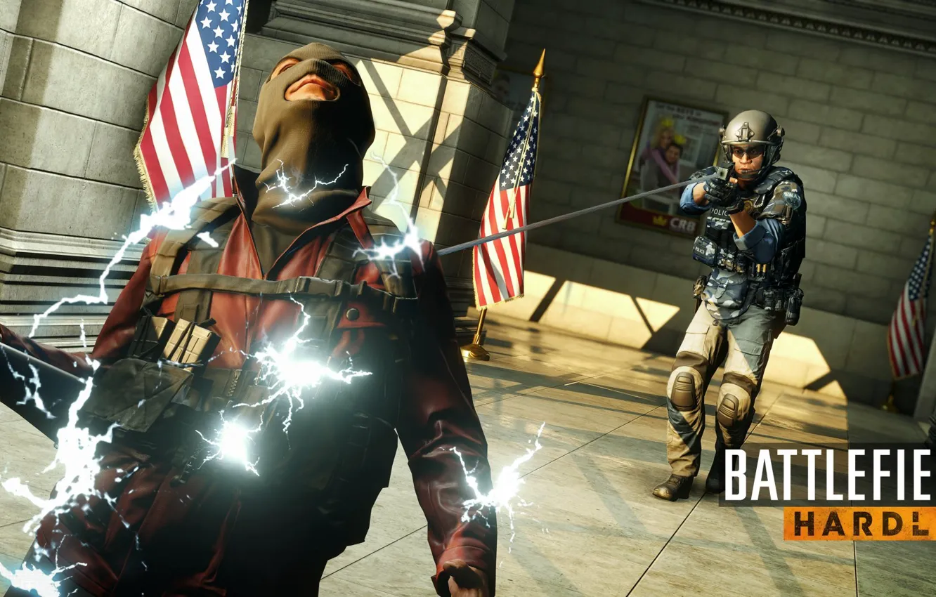 Фото обои маска, полицейский, преступник, Visceral Games, BATTLEFIELD Hardline