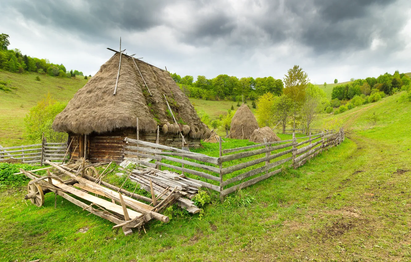 Фото обои дом, забор, Румыния, хутор