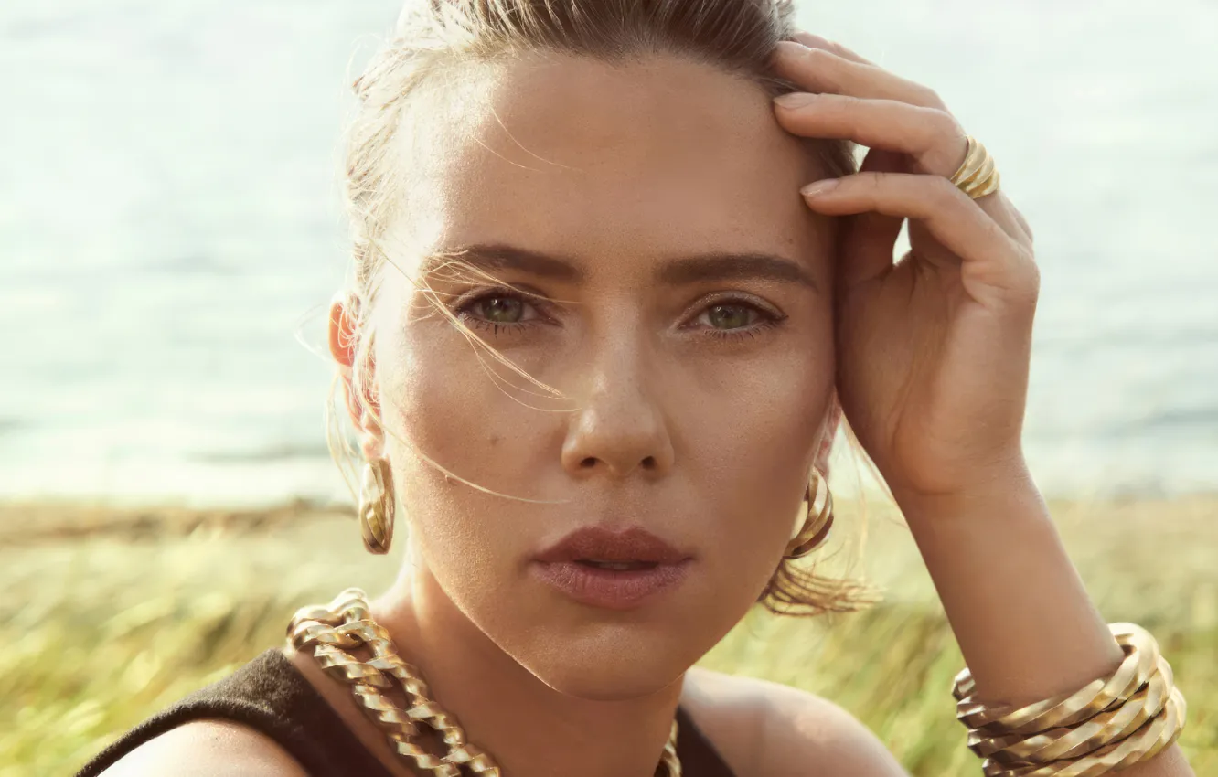 Фото обои взгляд, солнце, портрет, актриса, Scarlett Johansson, Скарлетт Йоханссон, красотка, фотосессия