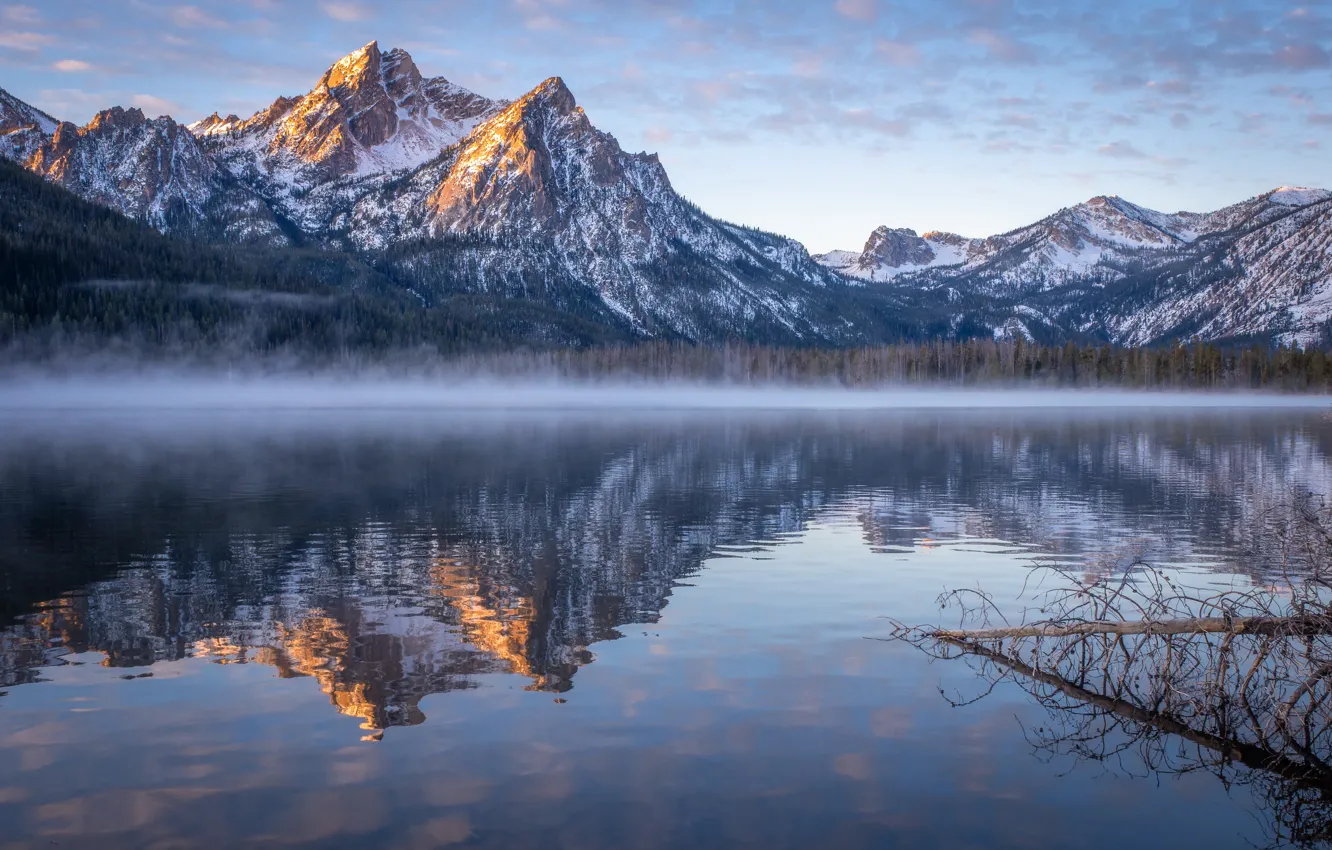 Фото обои горы, озеро, отражение, Скалистые горы, Rocky Mountains, Idaho, Айдахо, Stanley Lake