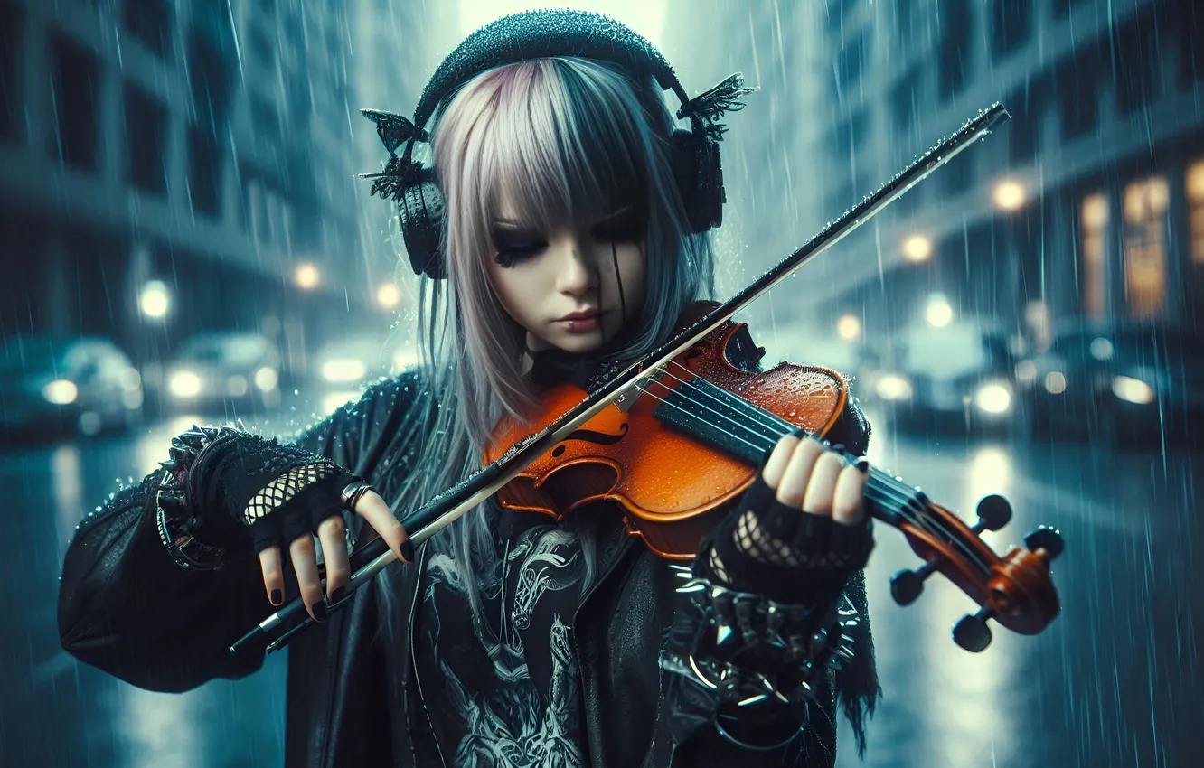 Фото обои wallpaper, Anime, Street, picture, Musician, AI Art