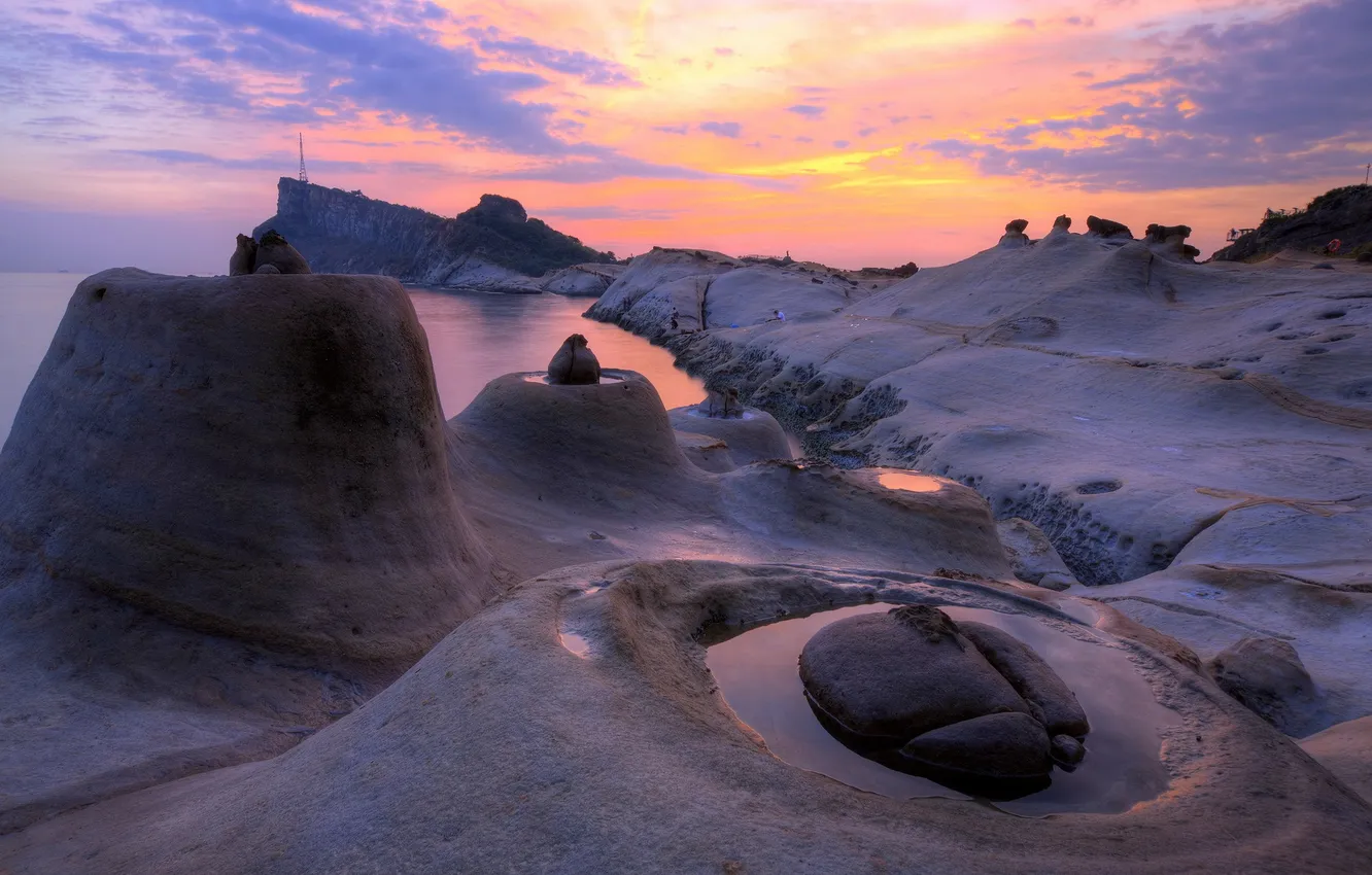 Фото обои Sea, Taiwan, Rocks, Yehliu Geopark