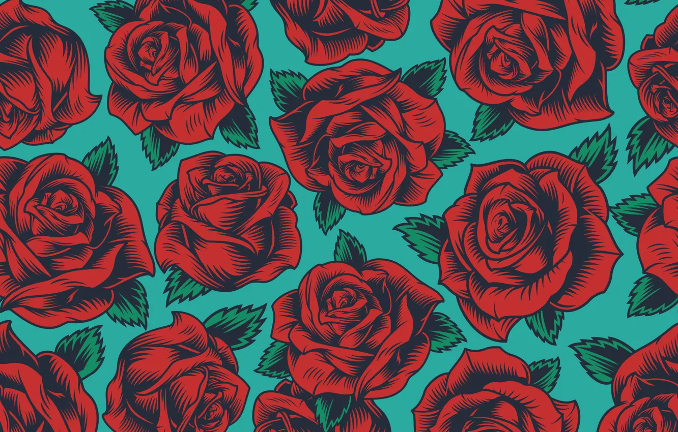 Фото обои цветы, ретро, фон, голубой, розы, красные, винтаж