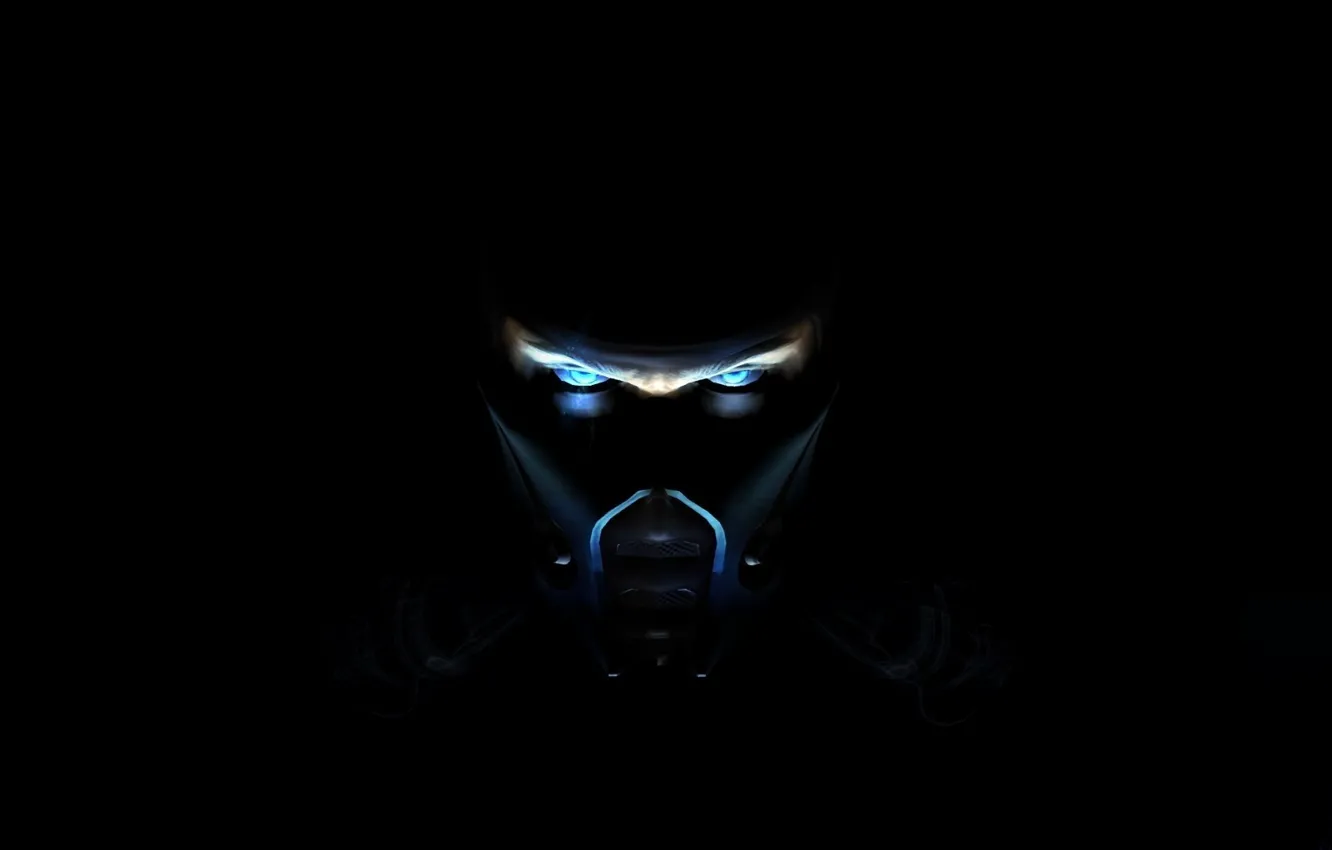Фото обои синий, боец, ниндзя, Mortal Kombat, Sub-Zero, во тьме