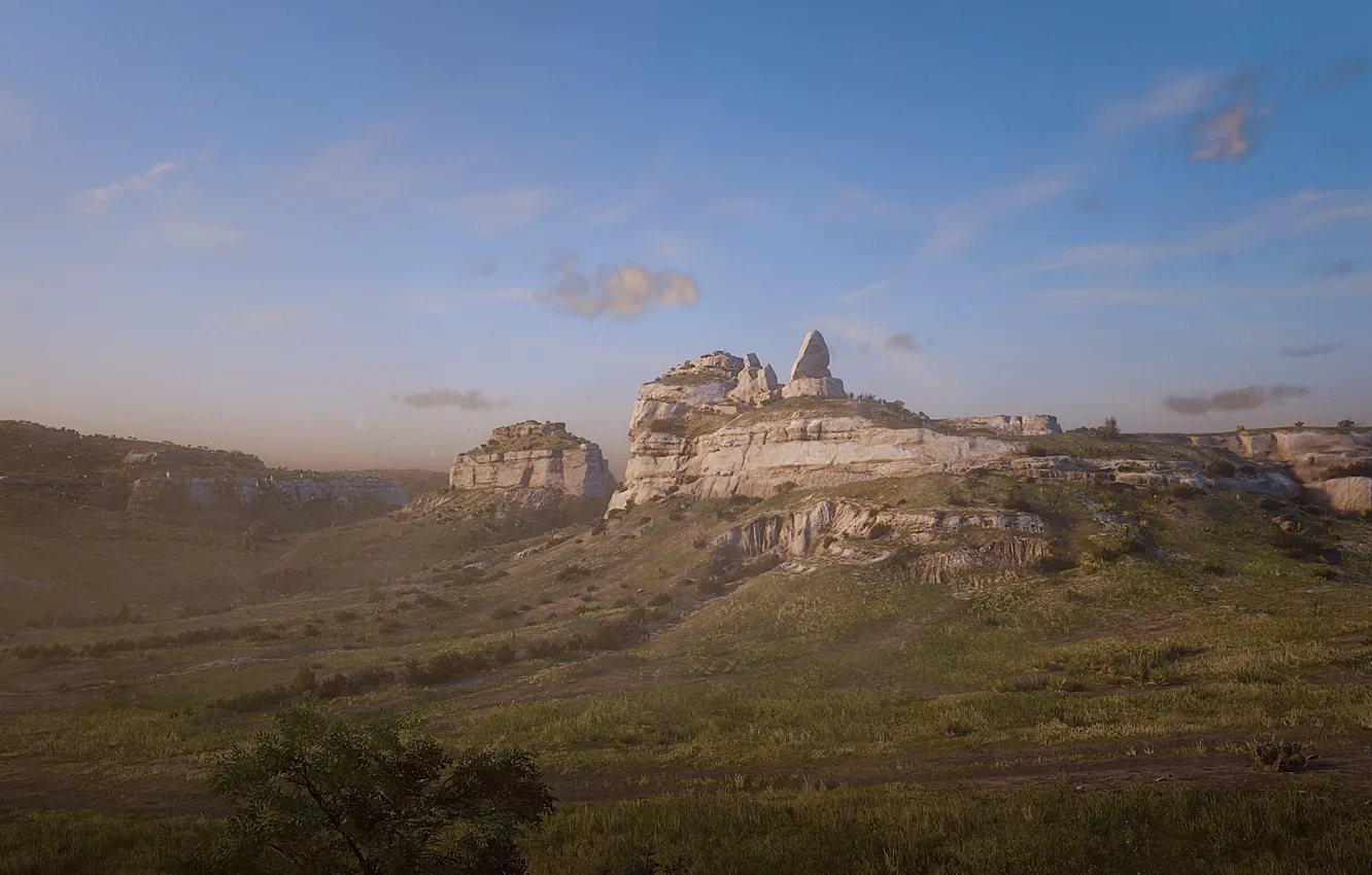 Фото обои HDR, Clouds, Sky, Landscape, Game, Rocks, UHD, Red Dead Redemption 2