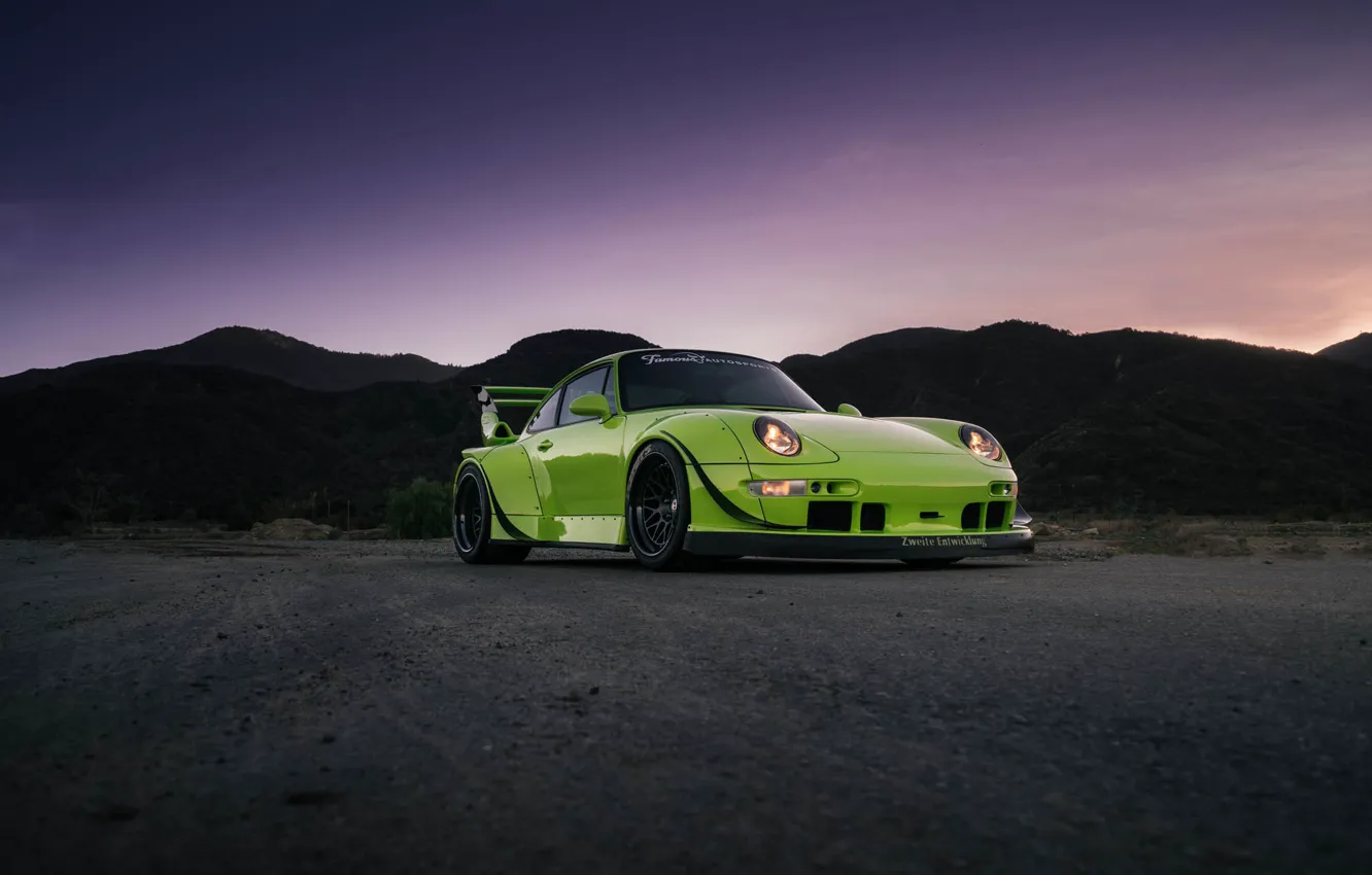 Фото обои Porsche, Classic, Green, Black, with, 300, 993, RWB