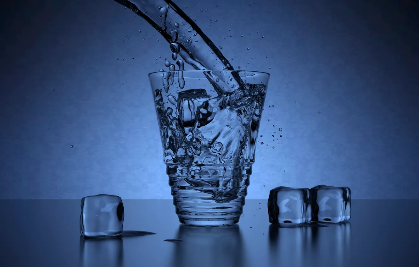 Фото обои лед, вода, капли, свет, брызги, синий, прозрачный, стакан
